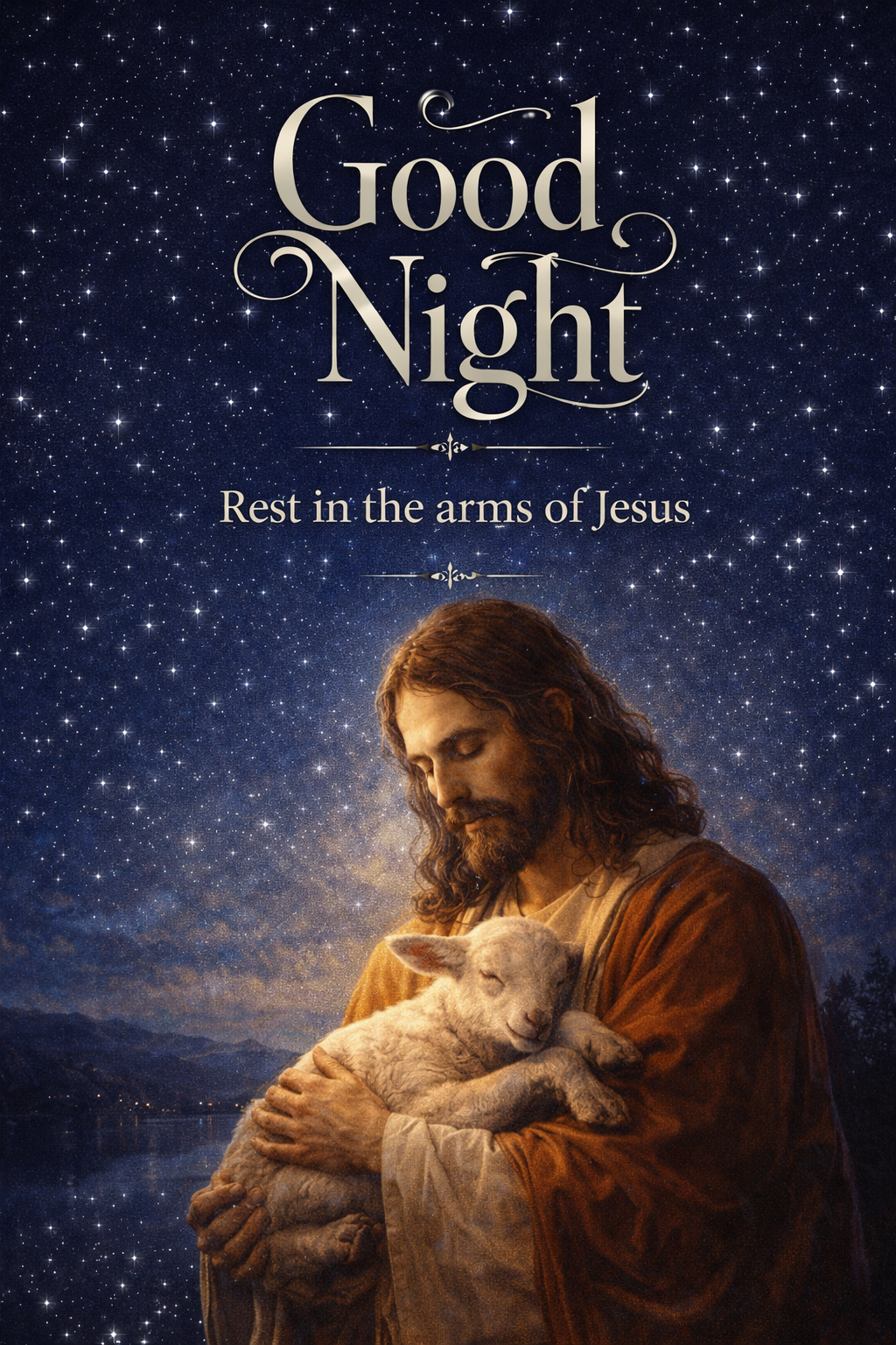 Good Night -- Jesus Holding Sleeping Lamb HD Vertical Wallpaper